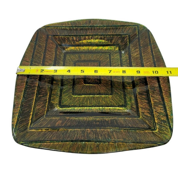 Vintage Mid Century Decorative Reverse Painted Metallic Gold/Green Plate - Picture 8 of 11